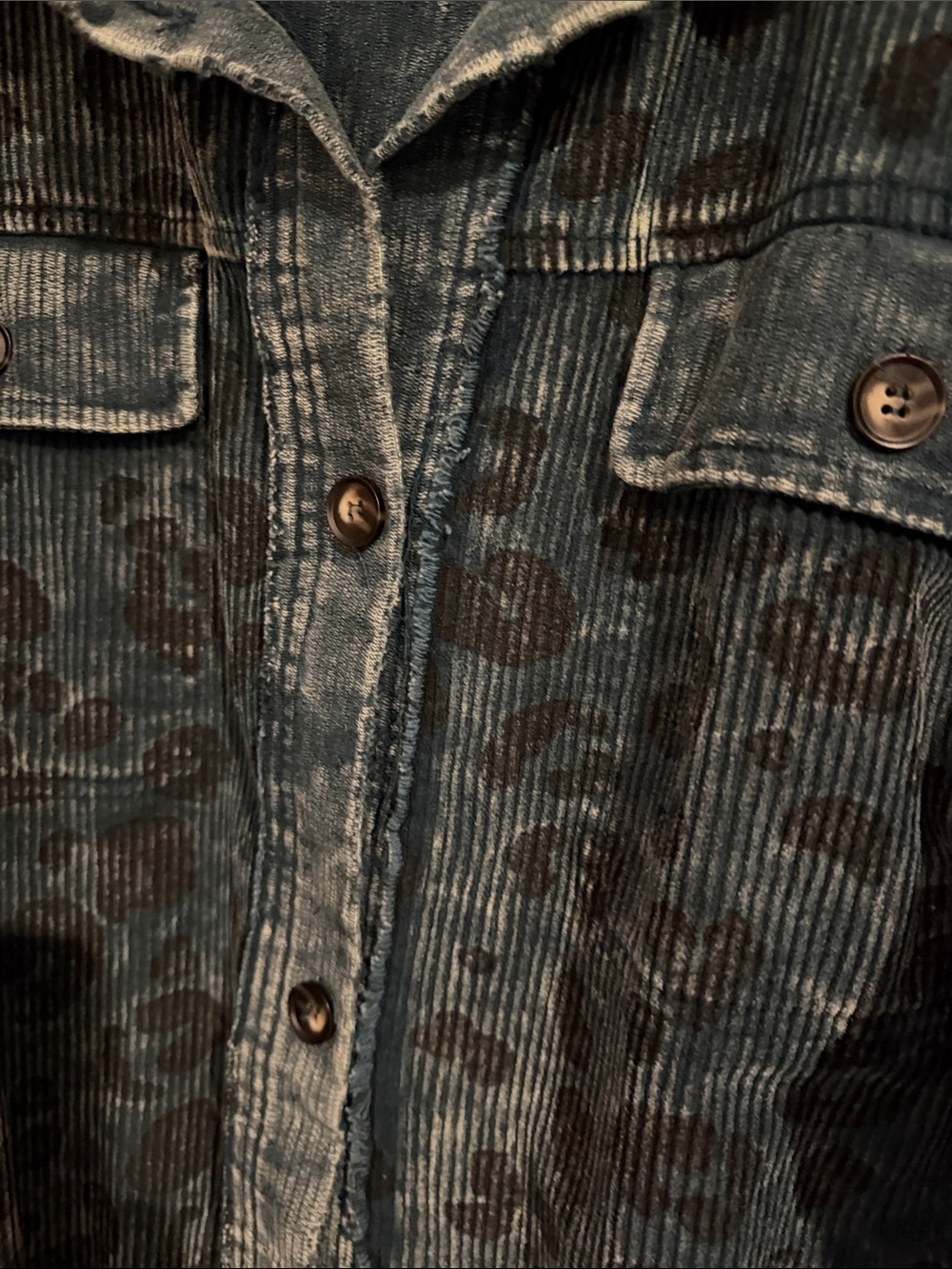 BiBi Blue Corduroy Leopard-Print Fringe Jacket - Picture 5 of 11